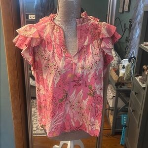 Floral Ruffle Sleeve Pink Top